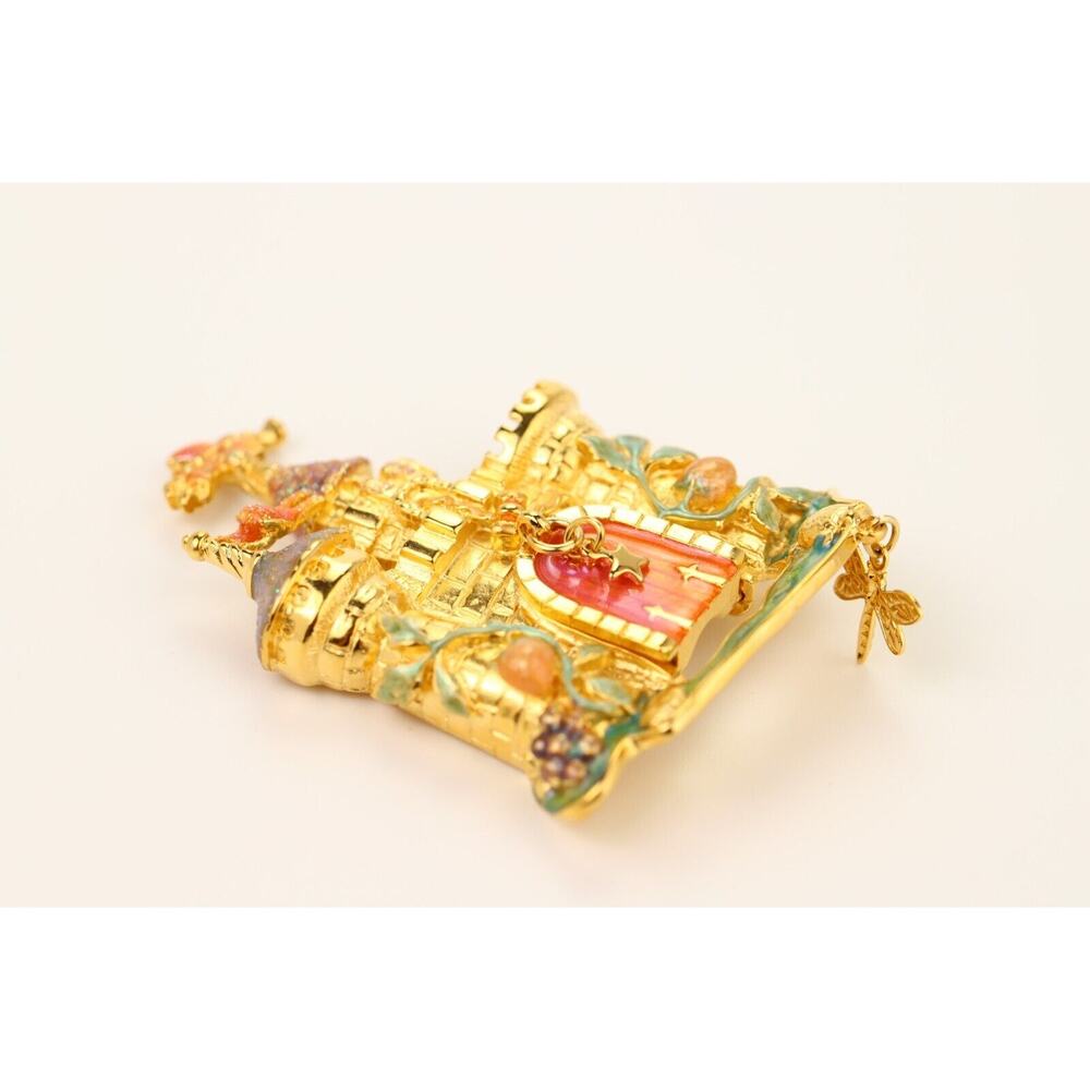 Kirks Folly Vintage Castle Pin Brooch Drawbridge Crystal Brushed Gold NOS BOX - Picture 10 of 12